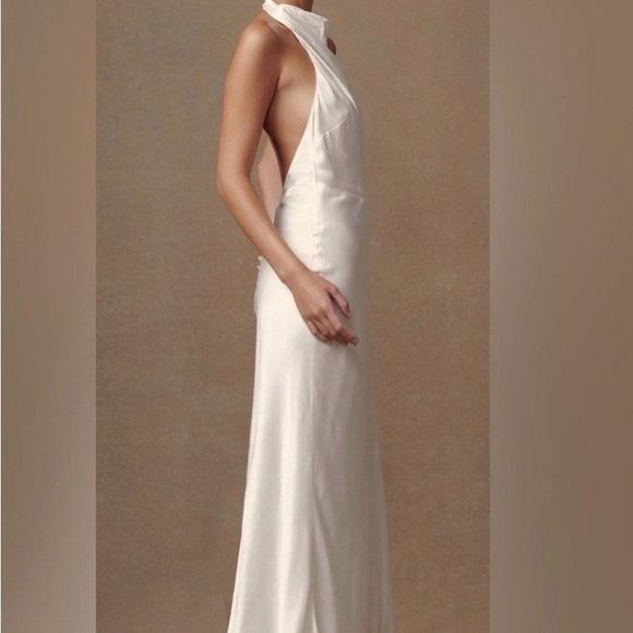 Meshki | Esther Iridescent Satin Cowl Maxi Dress - White - Picture 3 of 9